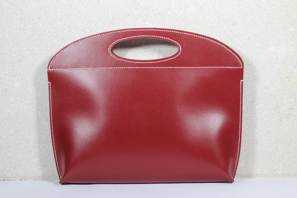 Burgundy Box Calf Clutch